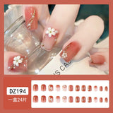 Nail Inspo 2023 Summer 24pcs Square False Nails Glitter Stereoscopic Flower Pearl French Press On Nails 2023 Summer New DIY Fresh Detachable Nail Tips