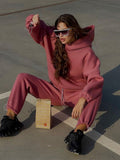 Joskaa Winter Women Leisure Baggy Hoodie Pants Matching Set Solid Elastic Sweatshirt And Trackpants Outfits Vintage Female Outside Suit