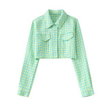 Joskaa Woman Sweet Mint Green Plaid Short Blazer Suit 2024 Spring Chic Female High Waisted Shorts Set Girls High Street Matching Sets