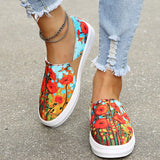 Joskaa Back To School Shoes For Women 2024 Autumn Fashion Printing Canvas Shoes Women Loafers Women Plus Size Casual Flat Shoes Zapatos Para Mujer