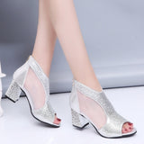 Joskaa Summer Women Sandals Rhinestone Thick High Heels Fashion Woman Shoes Ladies Buckle Open Toe Sandals Feamle Casual Platform Shoes