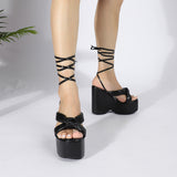 Joskaa Women Sandals High Heels Open Toe Lace Up Fashion Sandals Wedge Platform Black Plus Size High Heel Beach Shoes