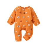 Halloween Joskaa Lioraitiin 0-18M Newborn Infant Baby Boy Girl Halloween Jumpsuit Pumpkin Print O-Neck Long Sleeve Romper With Buttons