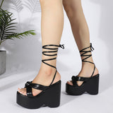 Joskaa Women Sandals High Heels Open Toe Lace Up Fashion Sandals Wedge Platform Black Plus Size High Heel Beach Shoes