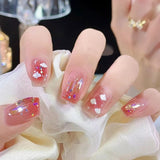 Joskaa 24pcs Short Square Fake Nails French Colorful False Nails Pink Cloud Full Cover  Press on Nails Summer Nail