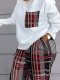 Joskaa women autumn Casual Loose 2 Piece Set tracksuit 3XL2XLpockets design Plaid print Long Sleeve Top & Pants Set two-piece set 2024