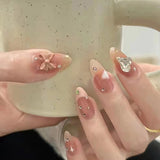 Joskaa 24pcs Rhinestone Design Fake Nails Shiny Bridal Women Lady party nail DIy Decorations Press On nail Tips False Nail Patch