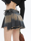 JOSKAA 2024 new Harajuku Y2K Fairycore Low Rise Pleated Distressed Denim Skirt