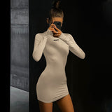 Joskaa hoco dresses New Spring Summer Causal Outdoor Style Long Sleeve Pullover Lettering Print Mini Bodycon Dress