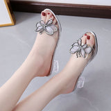 Joskaa 2024 Women Pumps Designer Slippers Summer Heel Crystal Shoes Fashion Flip-Flops Korean Luxury Sandals