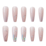 Joskaa 24Pcs Super Shiny False Nail Long Coffin Head Fake Nail with Diamond for Women and Girl Fake Nail Back To School Nails