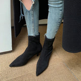 JOSKAA New Women Sock Ankle Boots Fashion Black Slip On Ladies Elegant Dress Short Boot Thin High Heel Dress Chelsea Shoes