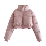 Joskaa Merodi Chic Lady High Collar Long Sleeve Pink Cute Short Jackets Girls Spring Autumn Zipper Fly Loose Outwear Women Fashion Coat