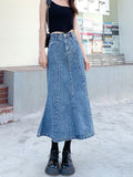 Joskaa Back To School Outfits Fashion New Ruffled Denim Skirts Women Summer 2024 New High Waist Wraps Long Skirt Female