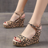 Joskaa Leopard Chunky Platform Sandals Woman 2024 Summer Buckle Wedges Shoes For Women Open Toe Thick Bottom Gladiator Sandalias