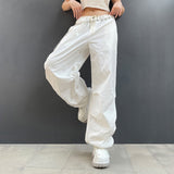 Joskaa Black Friday Sales Women Parachute Cargo Long Y2K Hippie Pants Low Waist White Sweatpants Casual Loose Wide Leg Fall Joggers