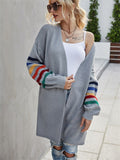 Joskaa Women Knitted Cardigans Sweater Autumn Winter Loose Rainbow Stripes Fall Coats Casual Chic Long Cardigans For Women 2024 Fashion