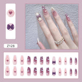 Joskaa 24P Fake Nails Press on Nails Set Diamond Streamer Flash Fly Butterfly Seamless Removable False Nail Barbie Nail August Nails 2024