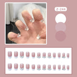 Joskaa 24P Fake Nails Press on Nails Set Diamond Streamer Flash Fly Butterfly Seamless Removable False Nail Barbie Nail August Nails 2024