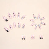 Joskaa 24pcs Cute Cat y2k Nails Press On Long Round Almond False Nails For Girl Fake Nails With Star Full Cover Artificial Nail Tips