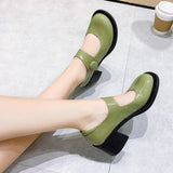 Joskaa Green Patent Leather Mary Jane Shoes For Women 2024 Spring Slip On Round Toe Pumps Ladies Thick High Heels Office Shoes