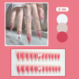 Joskaa 24P Fake Nails Press on Nails Set Diamond Streamer Flash Fly Butterfly Seamless Removable False Nail Barbie Nail August Nails 2024