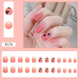 Joskaa 24pcs Gradient False Nails Cute Star Printed Design Fake Nail Short Square Faux Ongles Manicure Nail August Nails 2024