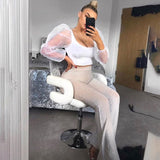 Joskaa FANTOYE Silver Glitter High Waist Women Pants Skinny Elastic Clubwear Push Up Long Pants Female Casual Shinny Flare Trousers