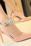 JOSKAA Woman Elegant high heel Silver Ankle Strap Prom Heels with Crystals