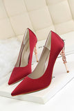 JOSKAA Woman Elegant high heel Burgundy Shallow Metal Stiletto Heels