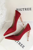 JOSKAA Woman Elegant high heel Burgundy Shallow Metal Stiletto Heels