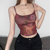 JOSKAA Fashion woman tops y2k style tank topMesh Floral Crop Cami Top