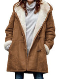 Joskaa Women's Winter Fleece Hoodie Jacket Suede Fall Sherpa Jacket Maillard Casual Winter Teddy Coat Thermal Warm Windproof Shearling Jacket Comtemporary Contemporary Long Sleeve Brown Black