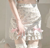 JOSKAA 2024 new Harajuku Kawaii Fashion Dollcore Coquette Aesthetic Floral Chiffon Bow Skirt