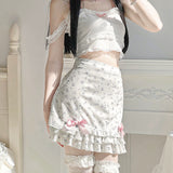 JOSKAA 2024 new Harajuku Kawaii Fashion Dollcore Coquette Aesthetic Floral Chiffon Bow Skirt